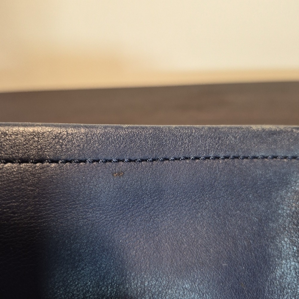 Coach Legacy Navy Blue Perforated Leather Zip Clutch Wristlet with Tassels - Picture 8 of 8